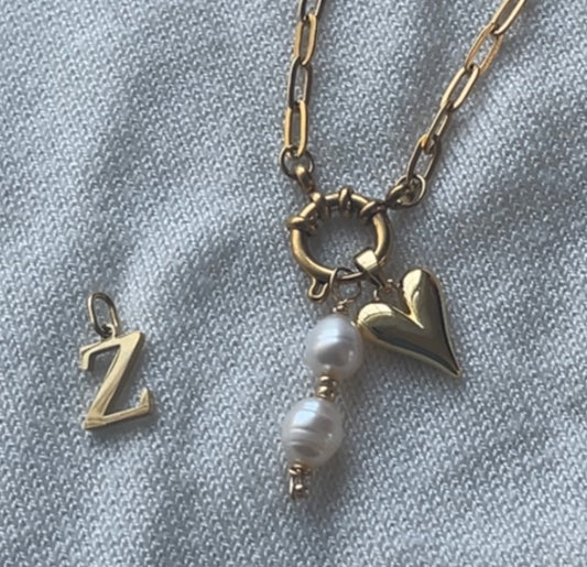 Momento Necklace: custom initial, pearls, & heart